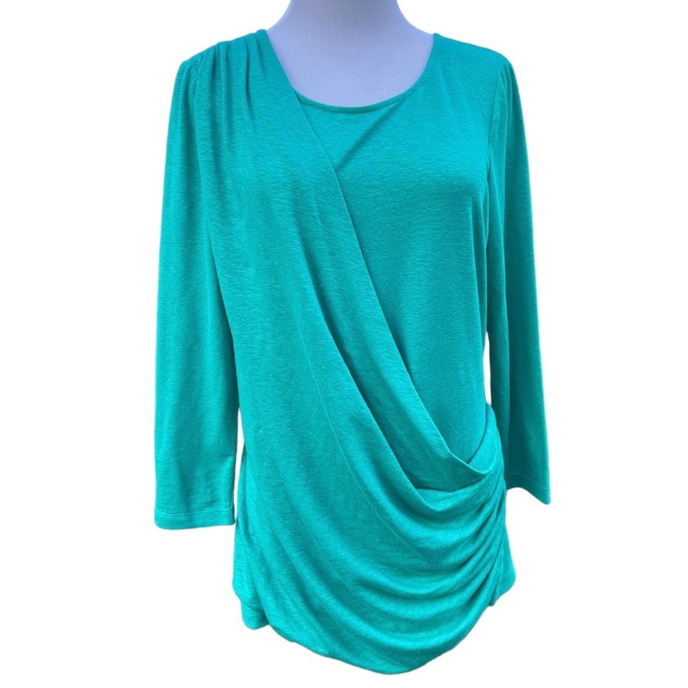 Lafayette 148 NY front draped freshwater linen 3/4 sleeve top size M - Picture 1 of 9